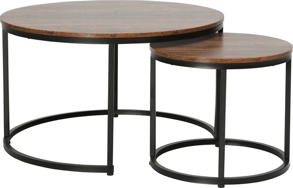 Set 2 masute cafea CIRKO, negru/nuc, DTD laminat/metal