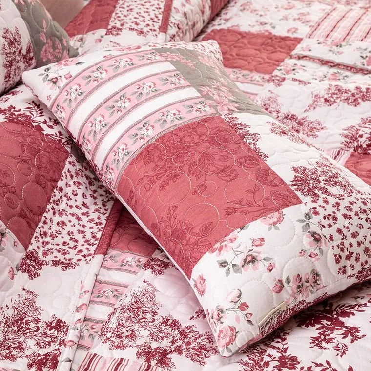 decoDoma Cuvertură de pat VINTAGE ROSE bordo pat dublu