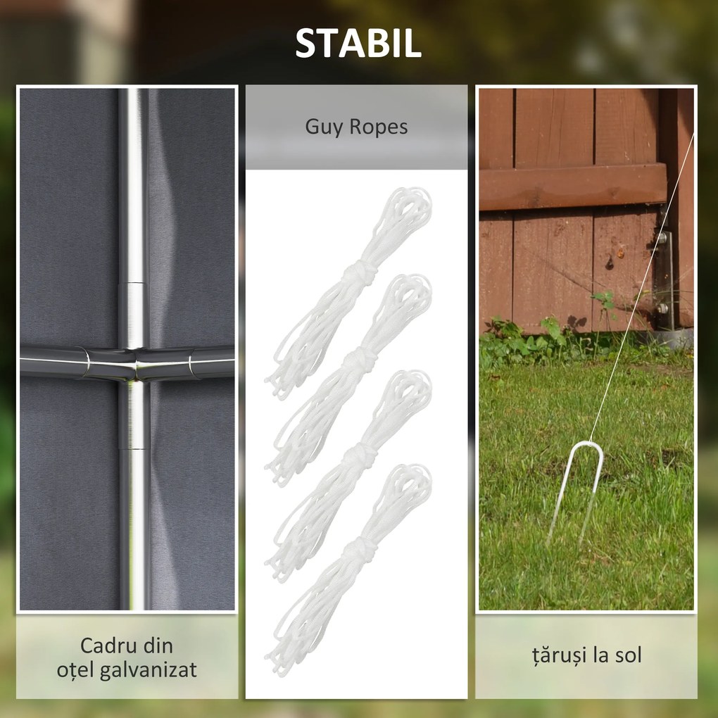 Outsunny Cort Garaj cu Intrare Rulabilă, Corzi și Țăruși, 1.1x2 m, Gri Închis | Aosom Romania