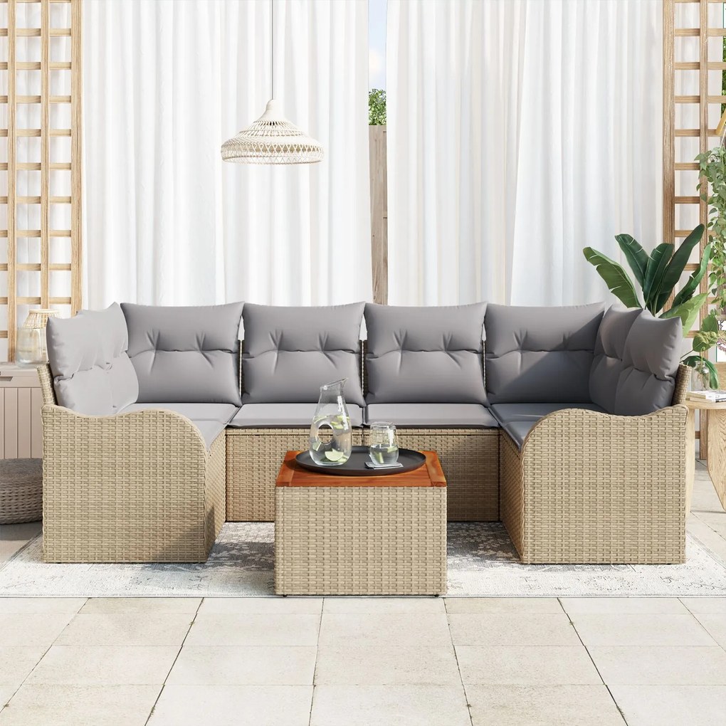 vidaXL Set de canapele pentru grădină 7 pcs Bej Rattan poli