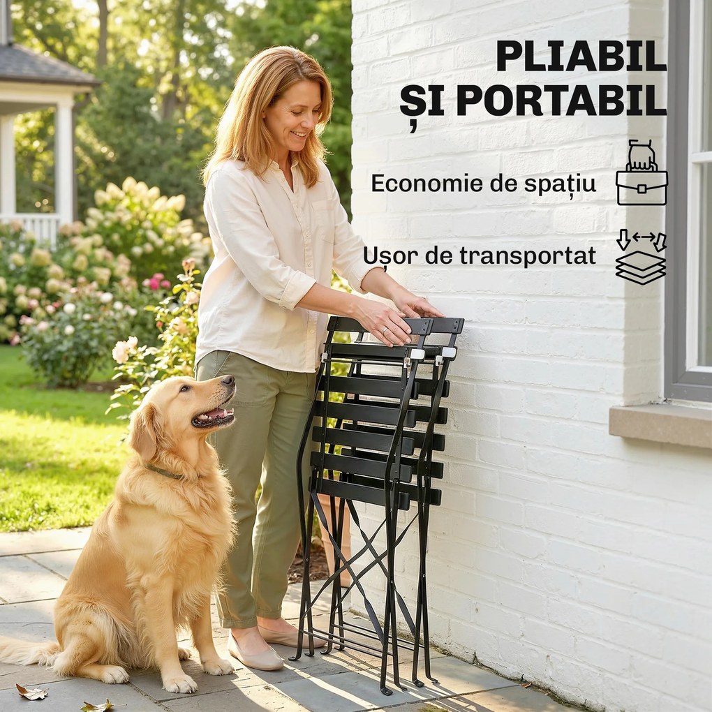 Outsunny Set de 2 Scaune de Grădină Pliabile cu Șezut cu Lamele | Aosom Romania