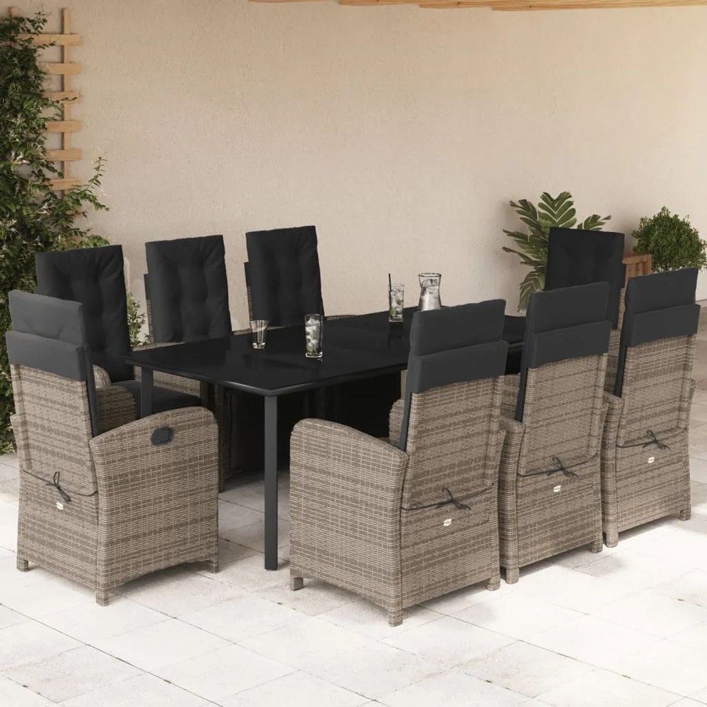 3212569 vidaXL Set mobilier grădină cu perne, 9 piese, gri, poliratan