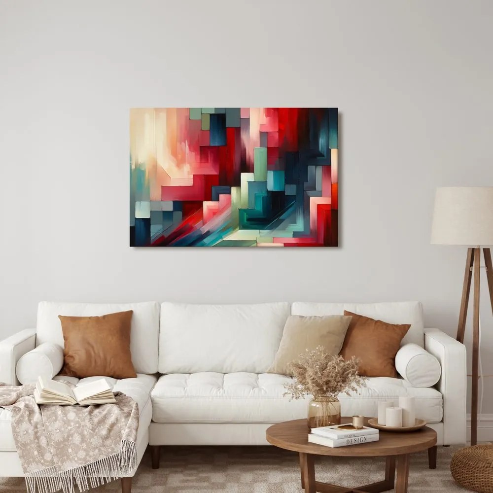 Tablou geometrie abstractă în roșu