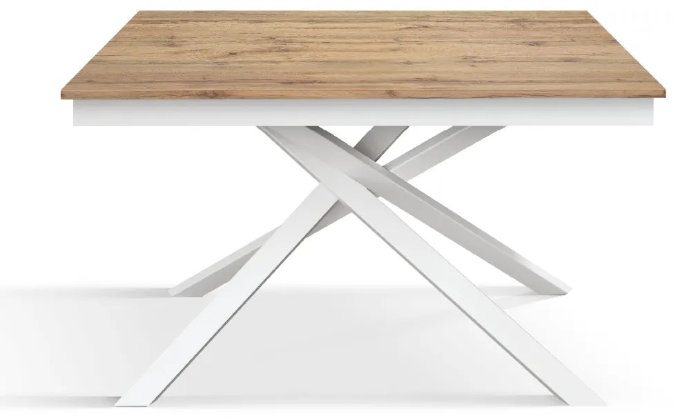 Masa Tiglio, blat extensibil pal laminat, picior metalic - BLAT STEJAR RUSTIC. PICIOR ALB - 140 cm / 80 cm