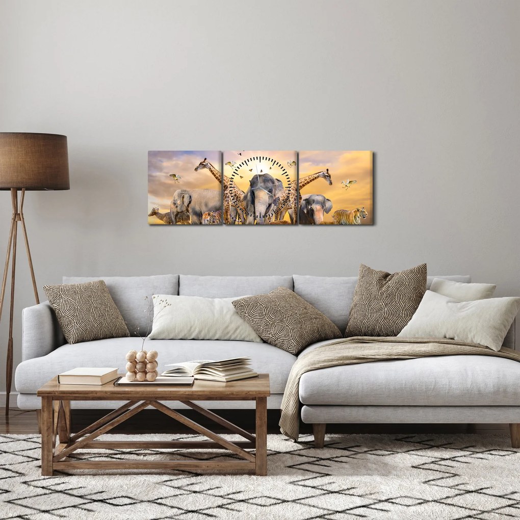 Tablou - Animae din Africa (cu ceas) (90x30 cm)
