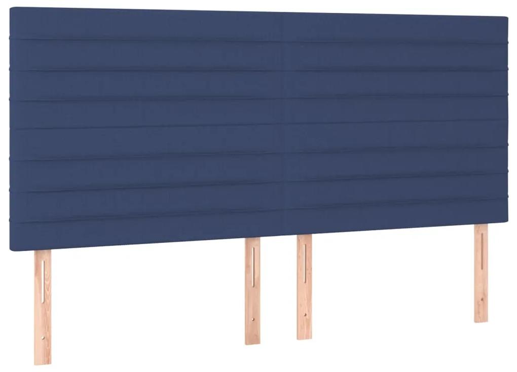 Cadru de pat cu tablie, albastru, 160x200 cm, textil Albastru, 160 x 200 cm, Benzi orizontale