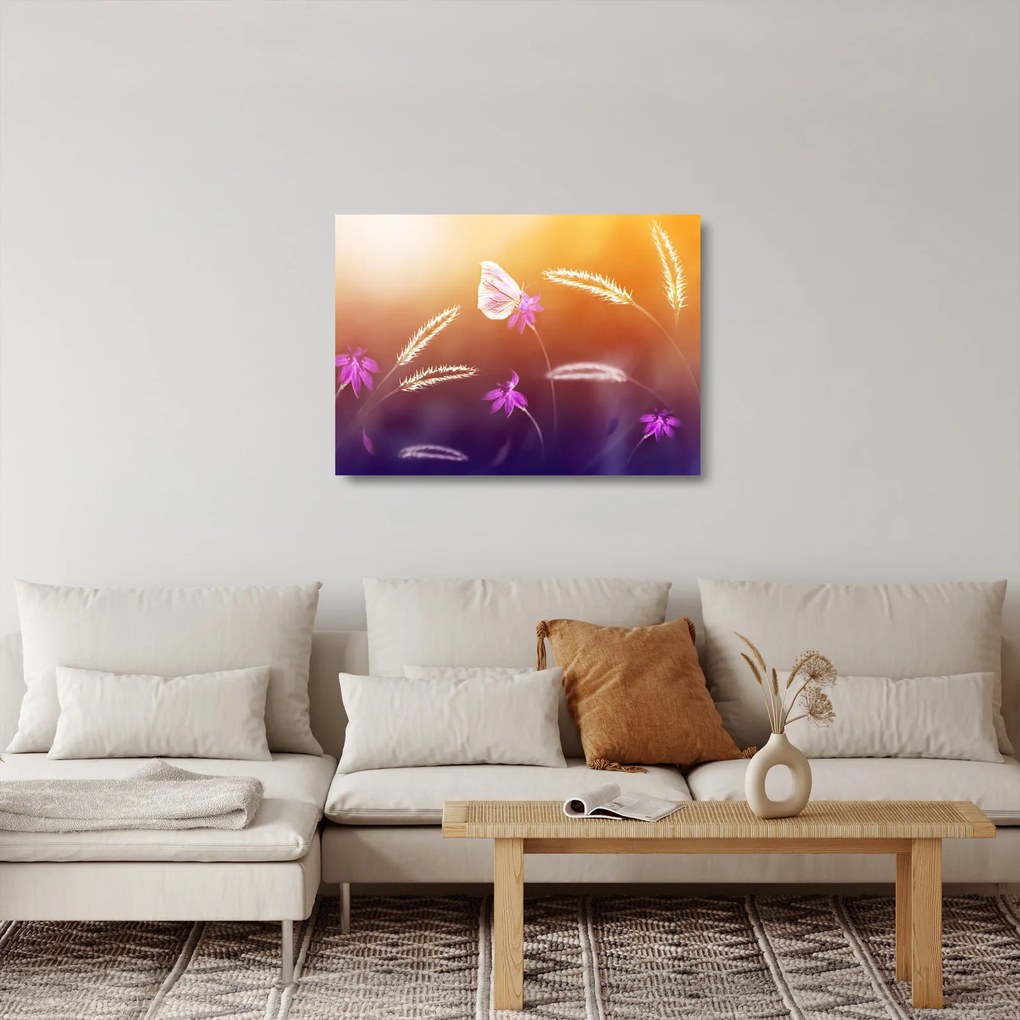 Tablou pe sticlă - Fluture roz (70x50 cm)