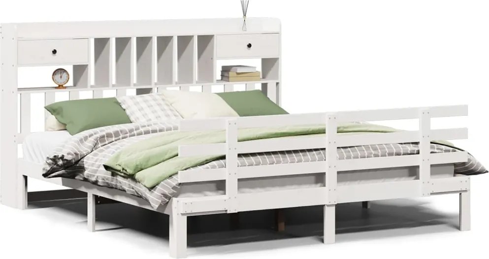 vidaXL Pat cu bibliotecă fără saltea, 180x200 cm, lemn masiv de pin