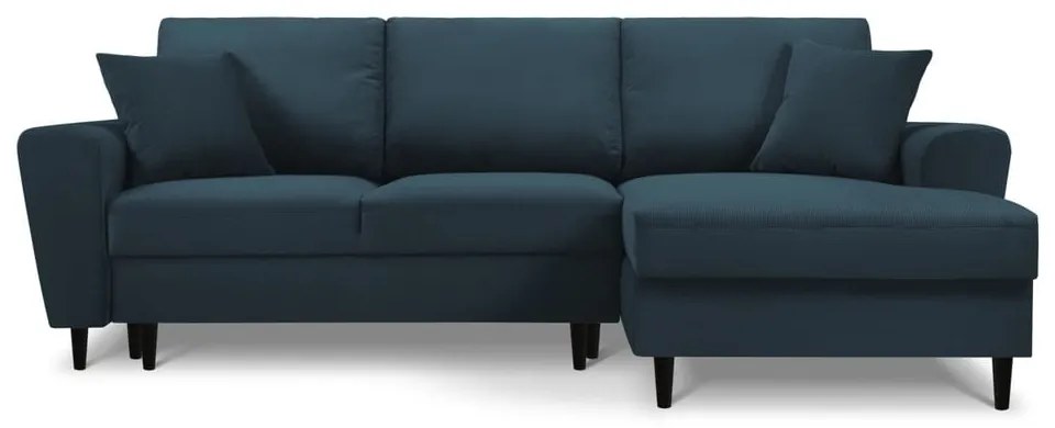 Colțar albastru închis extensibil, cu spațiu de depozitare cu tapițerie din catifea reiată (cu colț pe partea dreaptă, cu șezlong) Kyoto – Cosmopolitan Design