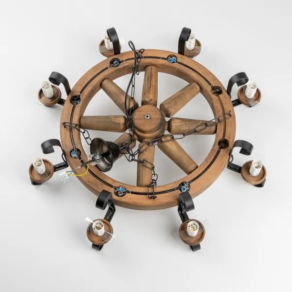 Brilagi - Candelabru cu lanț ROATA, 8xE14/40W/230V, Ø 70 cm, fag