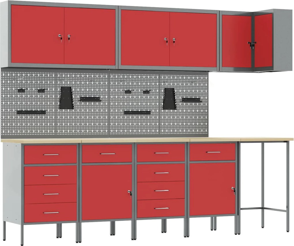 vidaXL Set de dulapuri de lucru cu sertar cu raft 12 pcs Negru și Gri