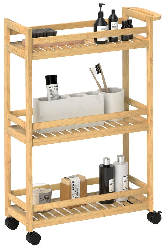 HOMCOM Cos de servit, 3 etaje, grinzi lamelare, protectie anti-cadere, bambus, 55 x 20 x 75 cm | Aosom Romania