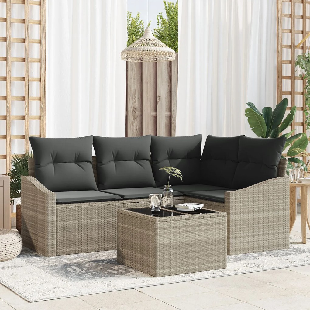 vidaXL Set de canapele pentru grădină 5 pcs Gri deschis Rattan poli