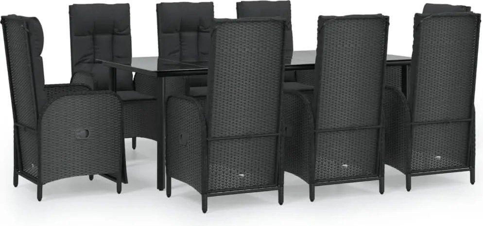 vidaXL Set mobilier de grădină cu perne, 9 piese, negru, poliratan