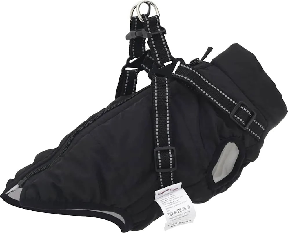 vidaXL Haină câini cu ham impermeabilă reflectorizantă, negru, L24