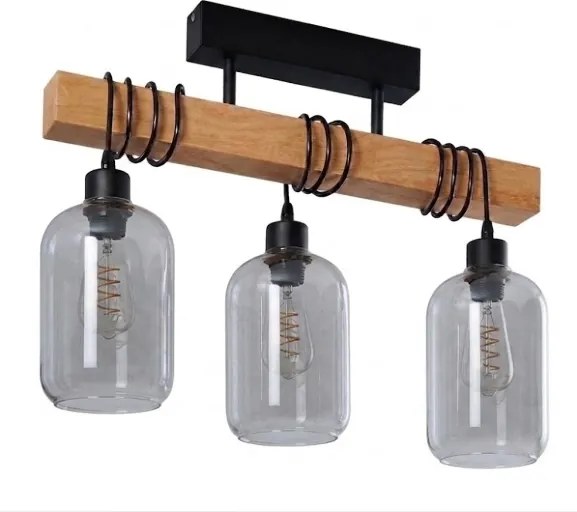 Brilagi - Lustră aplicată WOOD GLASS 3xE27/60W/230V pin/negru/gri fumuriu