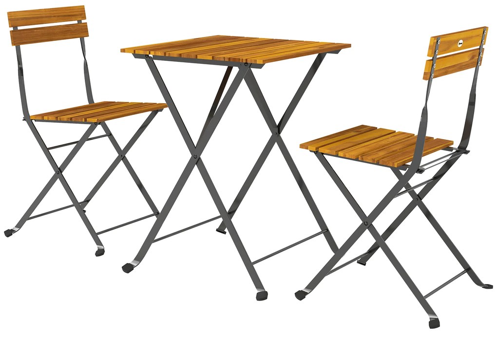 Outsunny Set bistrou de grădină 3 piese cu 2 scaune și masă de cafea din lemn de acacia și oțel efect lemn natural | Aosom Romania