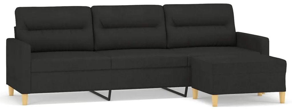 3153433 vidaXL Canapea cu 3 locuri și taburet, negru, 210 cm, textil