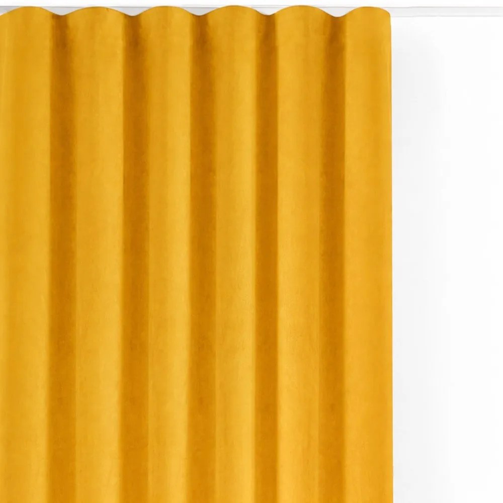 Draperie galben-muștar dimout (semi-opacă) din catifea 400x270 cm Velto – Filumi