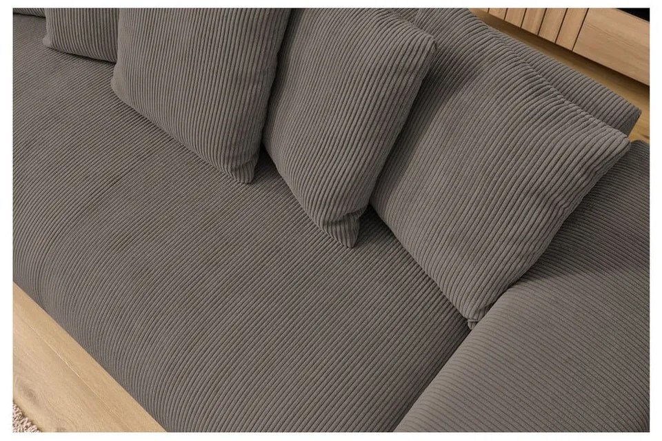 Canapea gri/maro cu tapițerie din catifea reiată 280 cm Voltaire – Bobochic Paris