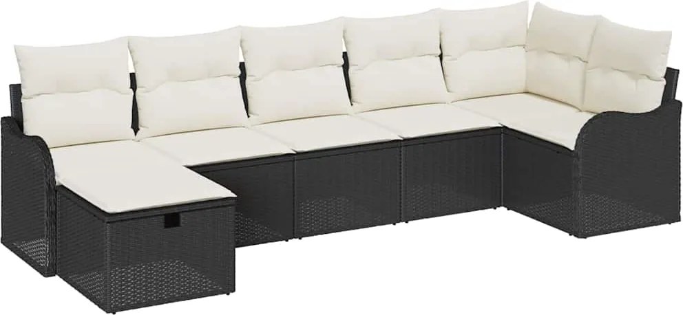 vidaXL Set de canapele pentru grădină cu pernă 7 pcs Negru Rattan poli
