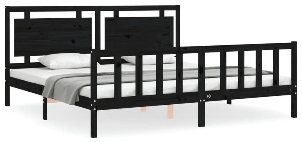 3192190 vidaXL Cadru pat cu tăblie 200x200 cm, negru, lemn masiv