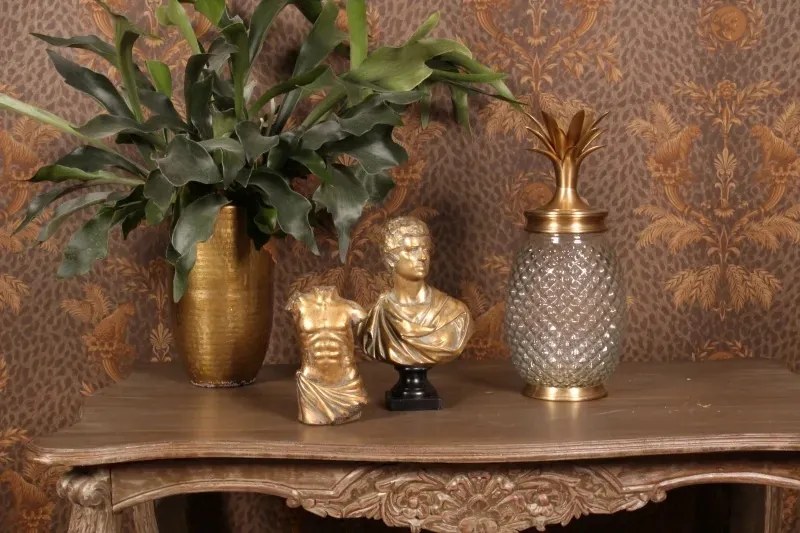 Borcan decorativ din sticlă și alamă, auriu, în formă de ananas, cu capac, 43 x 18 cm, „Tropea”