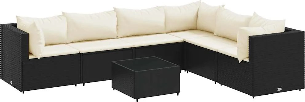 vidaXL Set mobilier de grădină cu perne, 7 piese, negru, poliratan