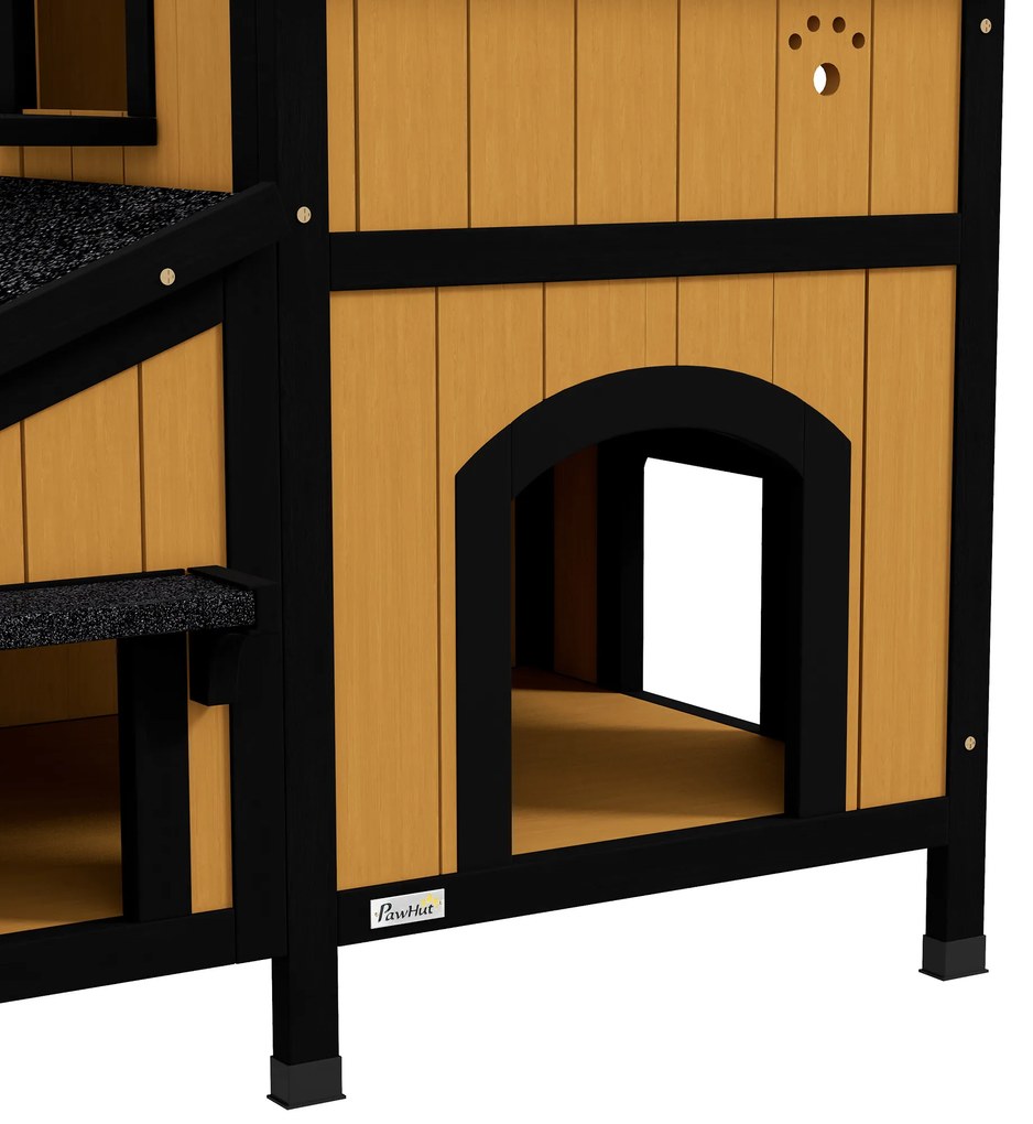 PawHut Casă pentru pisici Adăpost pentru pisici Peșteră, incl. Ghiveci, 96 cm x 65 cm x 85,5 cm, Galben + Alb + Negru | Aosom Romania