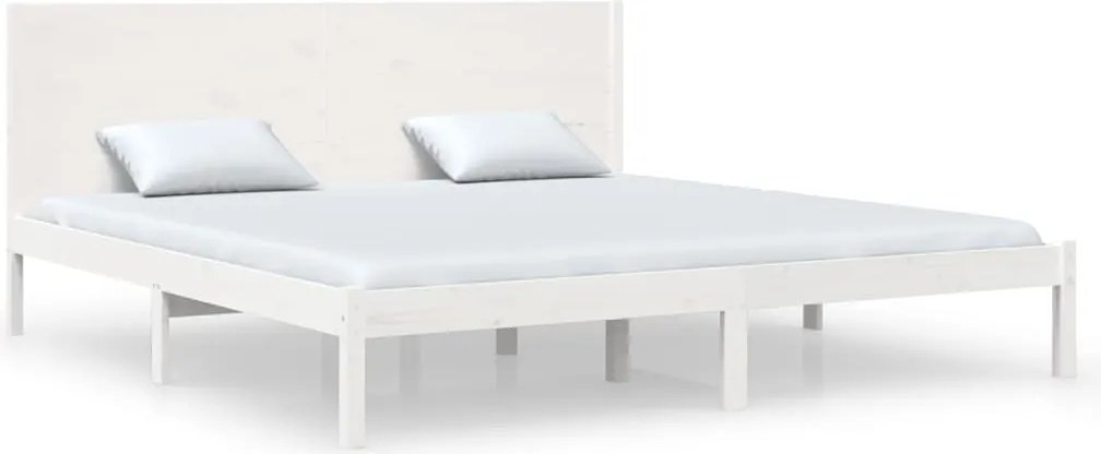 vidaXL Cadru de pat fără saltea, alb, 200x200 cm, lemn masiv pin