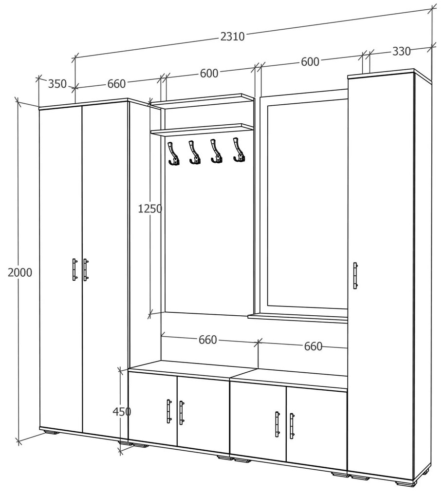 Set haaus V2, Antracit/Alb, L 230 cm