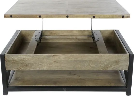 Măsuță de cafea din lemn de mango și metal, natur și negru, cu blat ridicabil și raft, finisaj mat, 44 x 116 x 74 cm, „Barlow” – Ethnic Collections