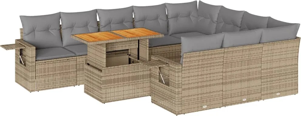vidaXL Set canapele de grădină cu perne, 11 piese, bej, poliratan