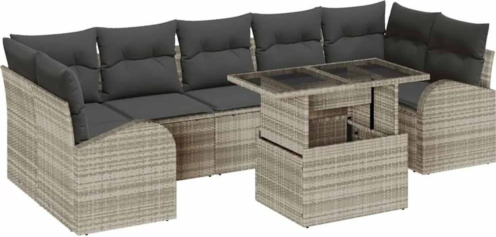 vidaXL Set de canapele pentru grădină 8 pcs Gri deschis Rattan poli