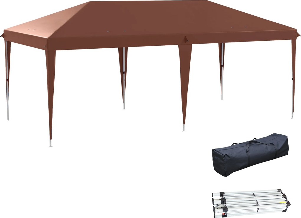 Outsunny Copertină 6 x 3 m cort de grădină pop-up pliabil sac inclus oțel epoxidic Oxford înaltă densitate maro | Aosom Romania