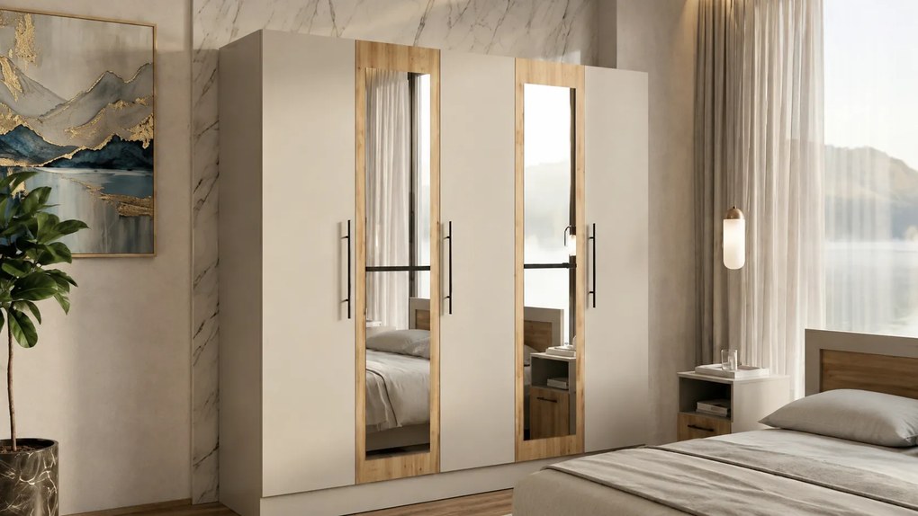 Dulap 5 usi Barcelona 200 cm, Casmir/Stejar Artisan