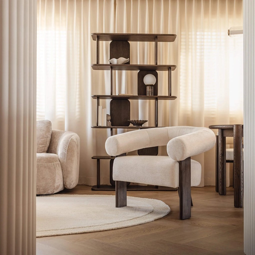Fotoliu design crem KOKEI ALIA, decor nuc