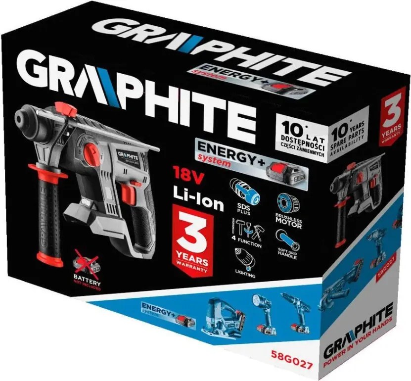 BURGHIU CU PERCUȚIE FĂRĂ FIR CU FUNCȚIE DALTĂ, ENERGY+ 18V, 2,2J, FĂRĂ ACUMULATOR, GRAFIT