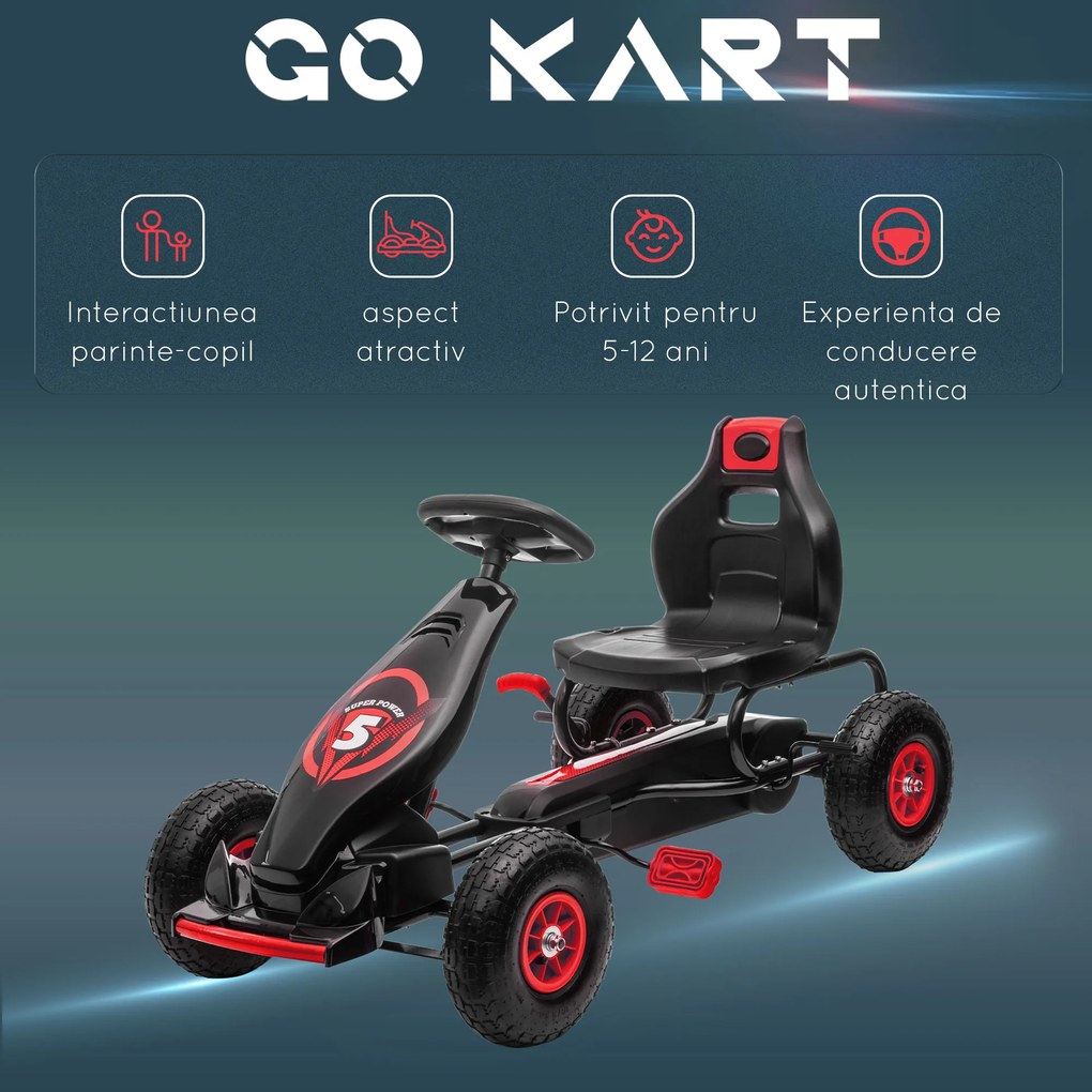 HOMCOM Go Kart cu pedale pentru copii, Go Kart de curse cu scaun ajustabil, cauciucuri gonflabile, amortizare a socurilor | AOSOM RO