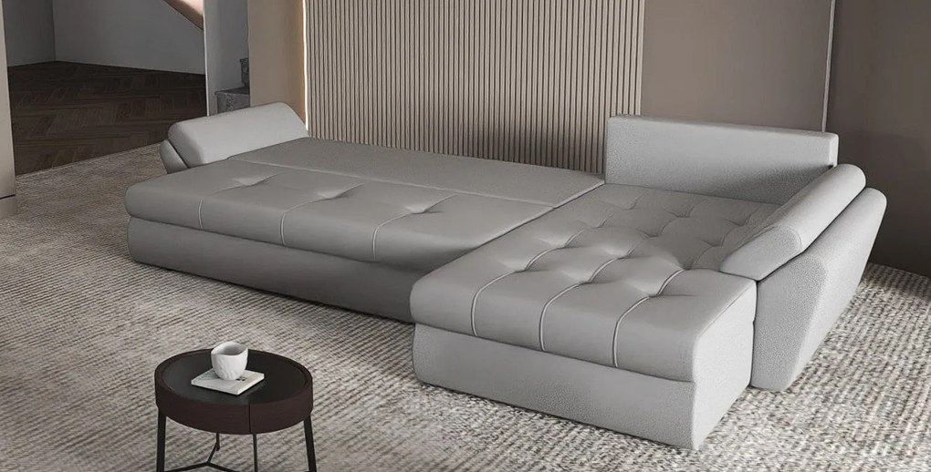 Colțar extensibil dumonde cu ladă de depozitare si sezut confortabil din spuma high-density, Loana XL Enjoy Gri 335x185 cm