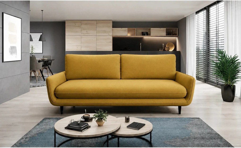 Canapea extensibila Solano, stofa catifelata galben - Riviera 41, cu l