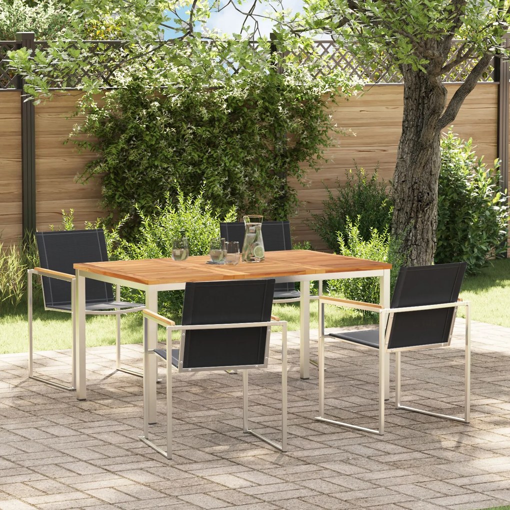 vidaXL Set de grădină 5 piese din lemn de teak și oțel inoxidabil