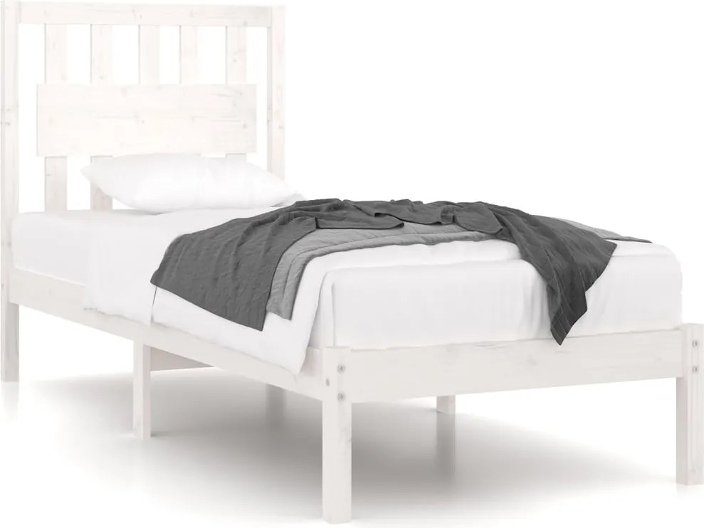 vidaXL Cadru de pat, alb, 90x200 cm, lemn masiv de pin