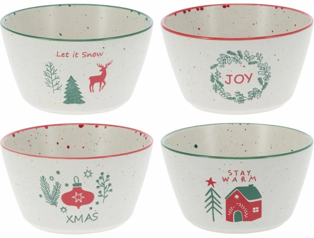 Set de 4 boluri din ceramică Let It Snow 500 ml, 14 cm