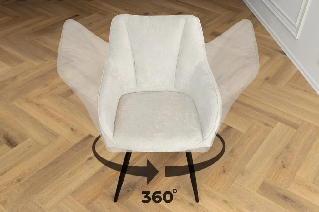 Set de 2 scaune pivotante, Metal Negru, Chenille Sampanie, AVIGNON A-46470 VC