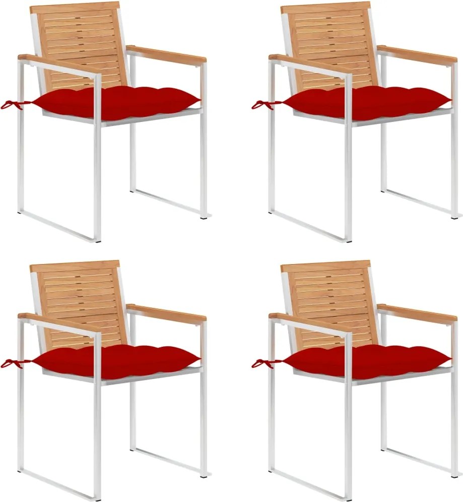 vidaXL Scaune de grădină cu perne, 4 buc., lemn masiv de tec