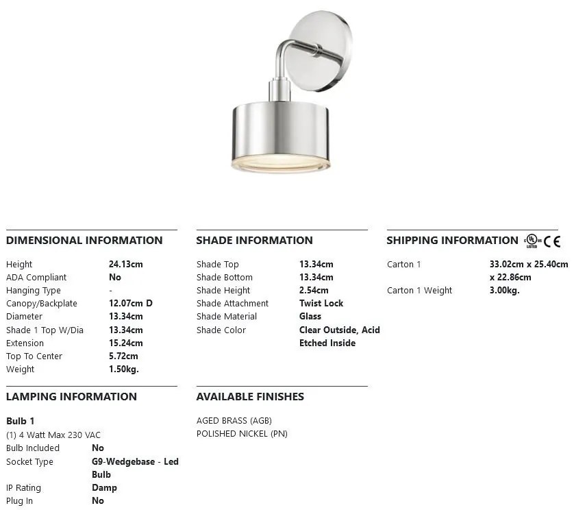 Aplica de perete design modern NORA, nichel lucios