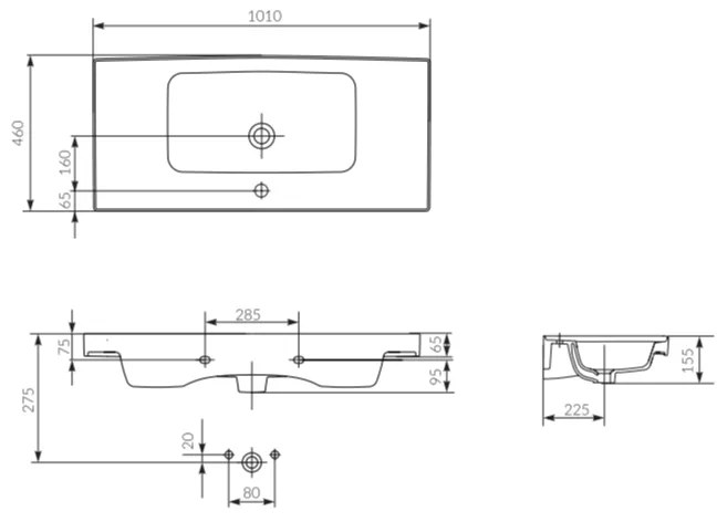 Lavoar baie incastrat alb 100 cm Cersanit Crea 1010x460 mm