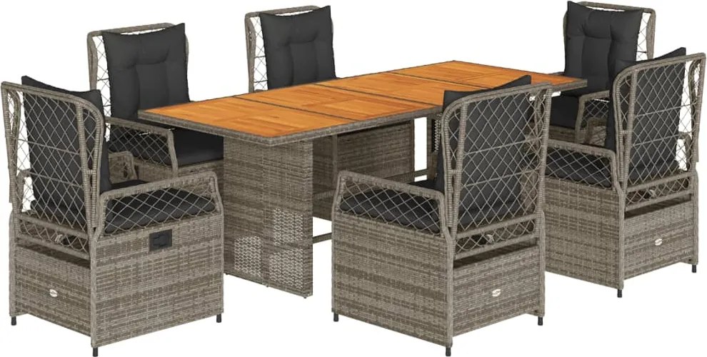 vidaXL Set mobilier de grădină cu perne, 7 piese, gri, poliratan
