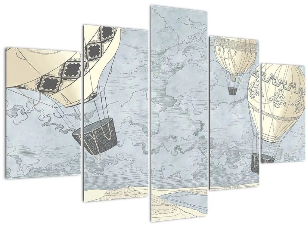 Tablou - Baloane deasupra orașului, nuanțe reci (150x105 cm)